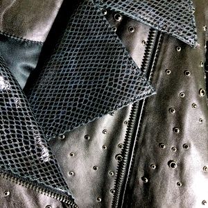 Pelle Pelle Princess Cut Leather Moto Jacket XS Black Studded Python Trim”